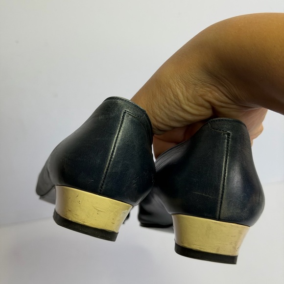 Vintage Yves Saint Laurent Dark Blue Leather Flats Size 35